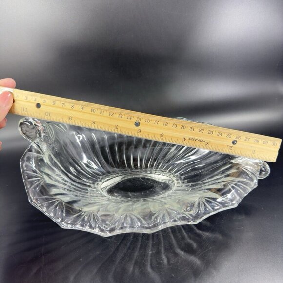 Antique Lilypad Leaf Shaped Clear Centerpiece Glass Bowl Dish Footed Glass Decor - Picture 5 of 16